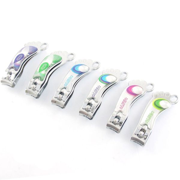 6 Pcs Assorted Color Foot Shaped Metal Cutter Toe Nail Clipper