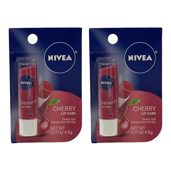 2 Pack Nivea Cherry Lip Care Tinted Scented Shea 0.17 oz Moisturize Hydrate HTF