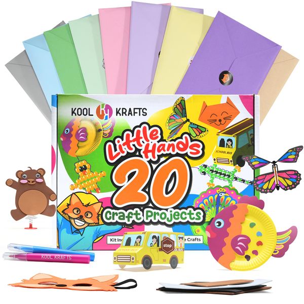 20 Arts & Crafts Kit for Kids, All-Inclusive, No Mess Craft Kits & Supplies for Boys & Girls – DIY Creative Activity, Easy Step-by-Step Guide, Individually Packaged Crafts, Christmas Gift, Travel Gift