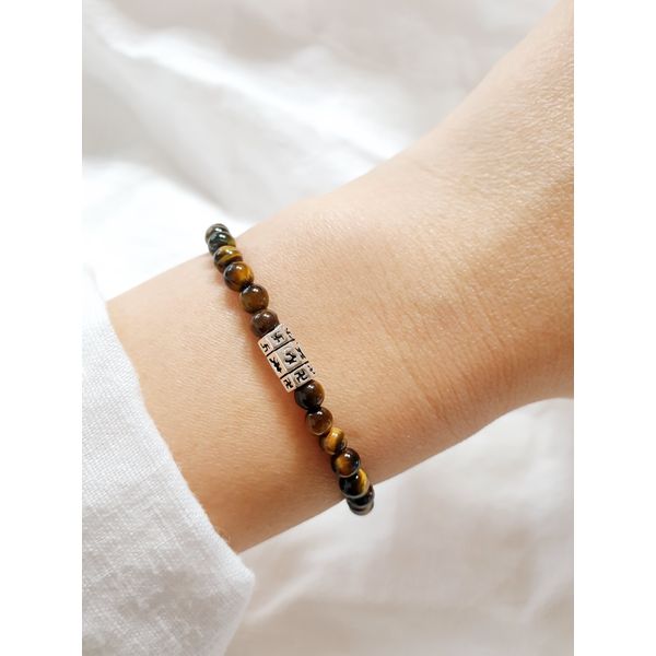 Fashion prayer beads, wealth, money luck, business luck, natural tiger eye stone, 4mm hexagonal silver swastika bracelet, layered bracelet