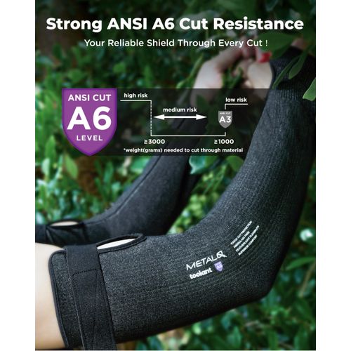 toolant ANSI A6 Cut Resistant Sleeves, Cooling Arm Protection Sleeves for Gardening, PFAS Free Arm Protectors for Thin Skin and Bruising, Construction, Pet Grooming, Black, 1 Pair