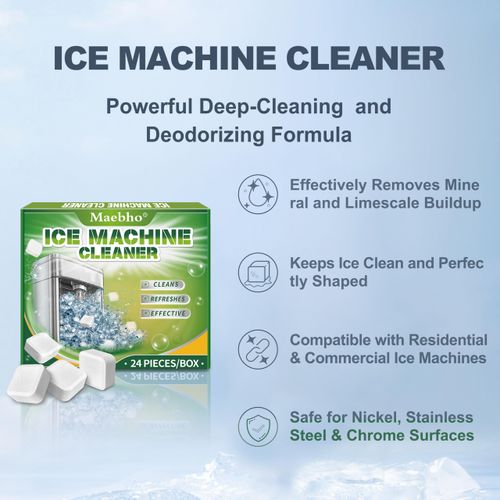 Ice Machine Cleaner Maker Descaler - 24 Unscented Clean Tablets Compatible with Opal, Kitchenaid, GE Profile,Nickel Safe Scale Remover for Countertop, Nugget Ice Makers - Bulk 1 Year Supply