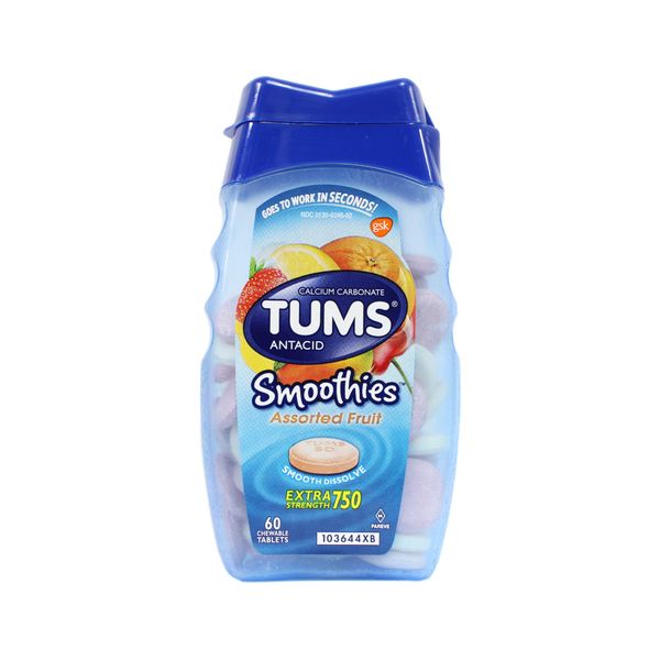 TUMS Smoothies Smooth Dissolving Antacid/Calcium Supplement Chewables-Assorted Fruit-60 ct. (Quantity of 5)