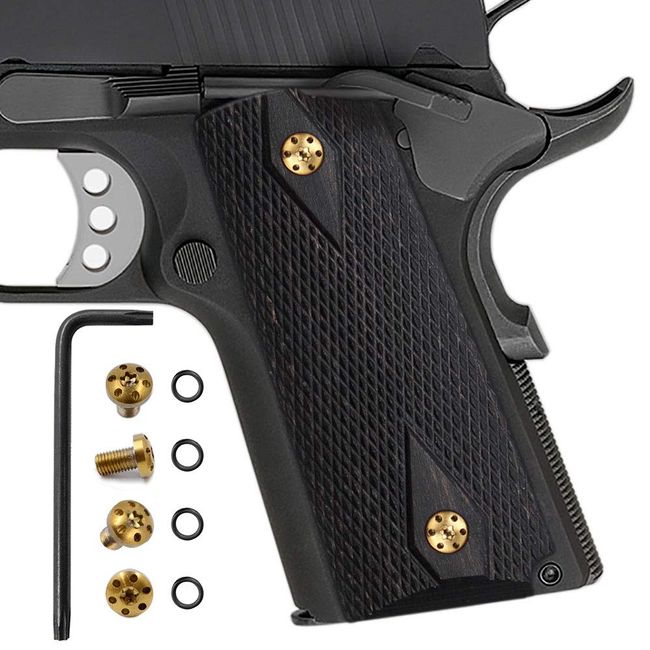 Cool Hand 1911 Wood Grips, Compact/Officer, Gun Grips Screws Included, Checker Diamond Cut, Ambi Safety Cut, Gray