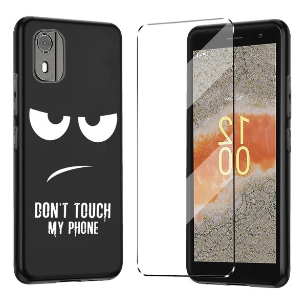 Cover Compatible with NOKIA C02 Case with 1 Pack Tempered Glass Screen Protector Phone Case for NOKIA C02,Soft TPU Slim Fit Shockproof Anti-Scratch Phone Case Cover-DOU5