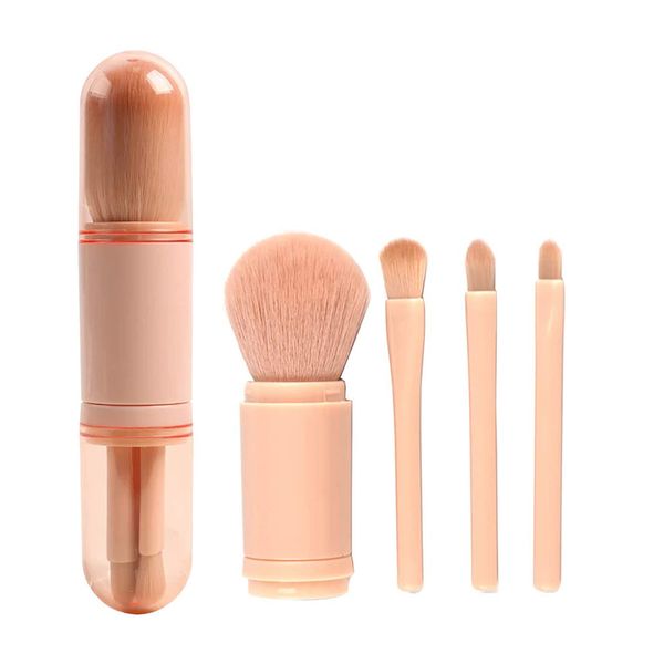 Makeup Brush Set,Portable 4 In 1 Telescopic Makeup Brush With Makeup Brush Cleaner Box, 4pcs Mini Makeup Brushes for Foundation Face Eye Makeup-Travel-Color Removal Sponge