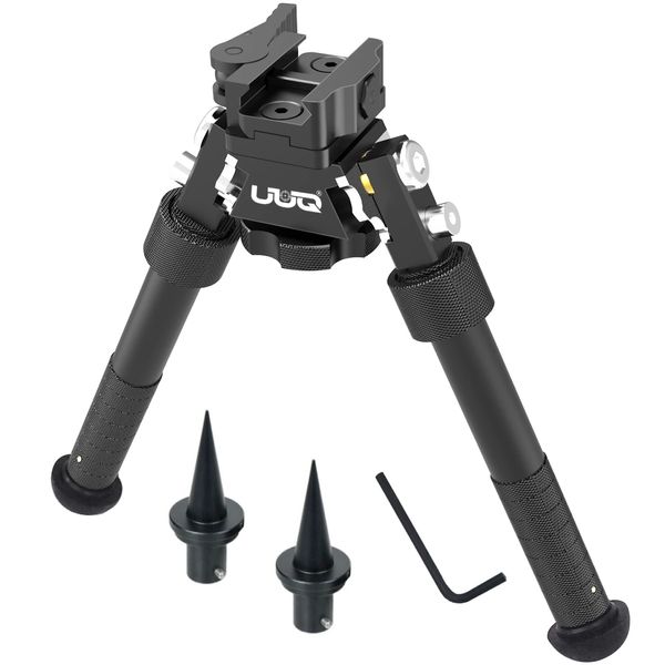 UUQ 6’- 9’Tactical Rifle Adjustable Bipod, CNC Quick Detach Lever for Picatinny Rail Mount(360 Degree Swivel), w/Spike Feet (Black)