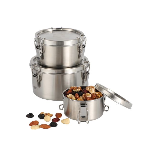 nicelock Brotdose Edelstahl(3 Stück) Erwachsenen Lebensmittelbehälter Kinder Lunchbox Edelstahl Klein Rund Dosen Geeignet für Snacks Obst, Müsli, Suppen und Hauptmahlzeiten etc.