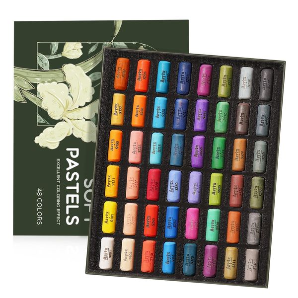 Arrtx Soft Pastels, 48 Colours Chalk Pastels Soft and High Adhesion for Artist Beginners Traditional Art Creation, Art Supplies for Adult Coloring, Drawing Media, Crafting