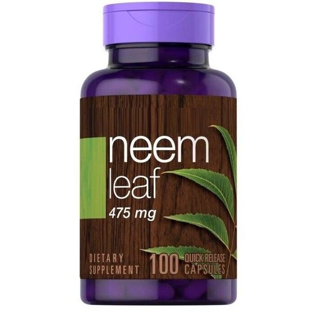 Neem Leaf 475mg /950mg per 2 Caps 100 Capsules No Gluten/Soy/Lactose NON GMO