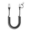 Apple Coiled Lightning & USB-C 2-in-1 Cable - CarPlay & Android Auto Compatible [MFi Certified, 3A Fast Charge & Data Sync] for iPhone 15/14/13/12 & Android, Silver