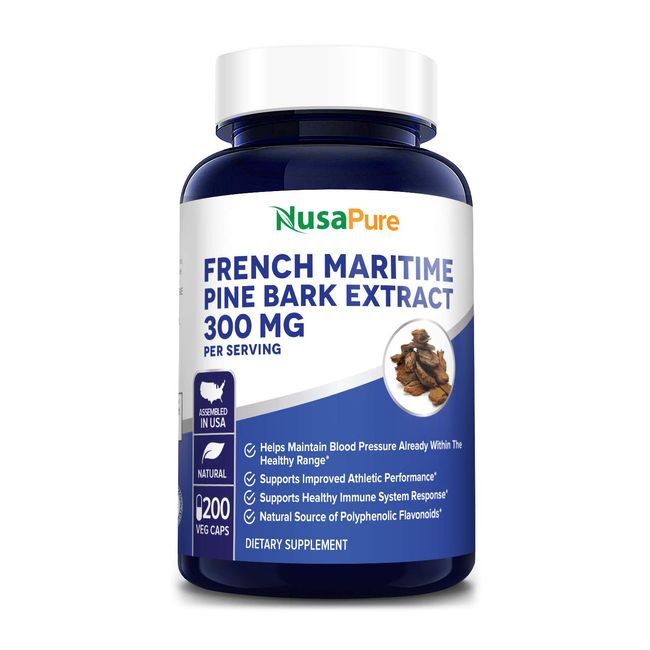 French Maritime Pine Bark Extract 300mg 200 Veggie Capsules (Non-GMO & Gluten Free) Supports Healthy Blood Pressure Already in Normal Range*
