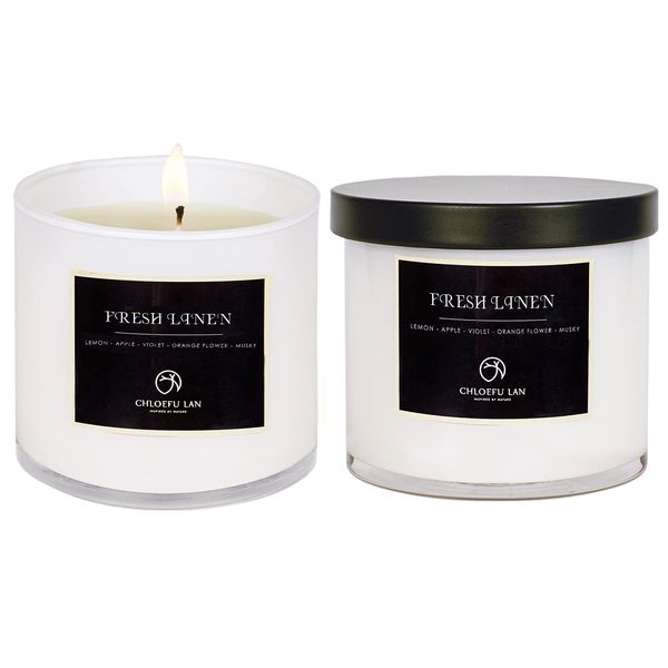 Chloefu LAN Fresh Linen Candles Laundry Candles Non-Toxic Air Freshening Scented Candles Decorative Candles Pet Odor Eliminator for Home Luxury Scented Soy Jar Candle for Bathroom Decor 7.1 oz 2 Pack