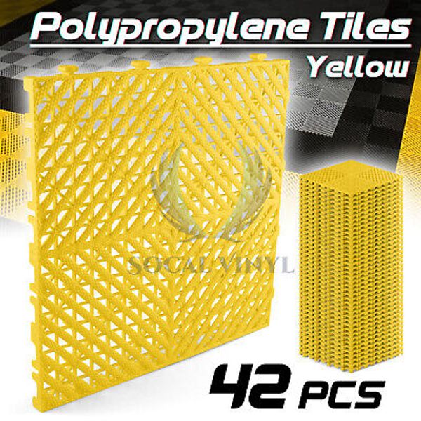 42pcs 16"x16" Yellow Garage Floor Mat Perforated Flooring Tile Shop Interlocking