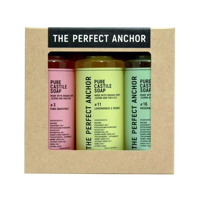 The Perfect Anchor Trial Set 02, Pink Grapefruit, Lemongrass & Orange, Rosemary, 4 fl oz (118 ml), Face Wash, Body Soap, Cleansing