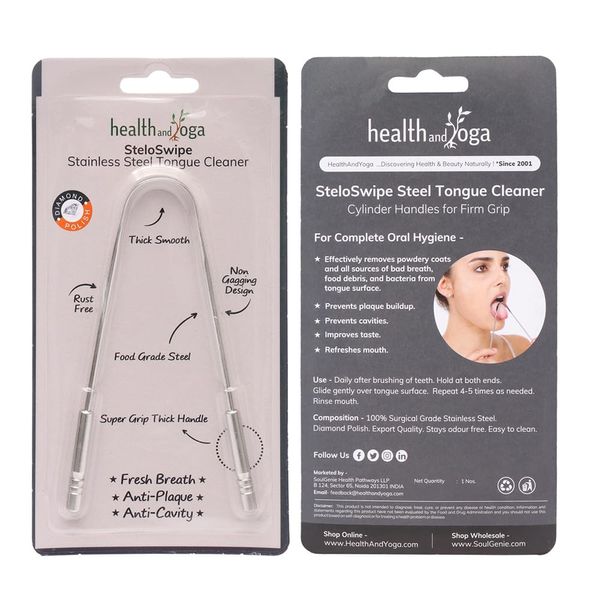 HealthAndYoga Tongue Cleaner Scraper - Bacteria Inhibiting, Non-synthetic Grip - Tongue Scraper, Cure Bad Breath (Medical Grade), Stainless Steel by SoulGenie - Single [並行輸入品]