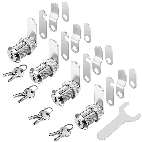 YOUTU 4 Pack Cupboard Locks, Cam Lock, Door Lock, Letter Box Lock, Cabinet Lock for Mailbox Drawer Cupboard Cabinet, Each Lock has Different Keys (16mm)