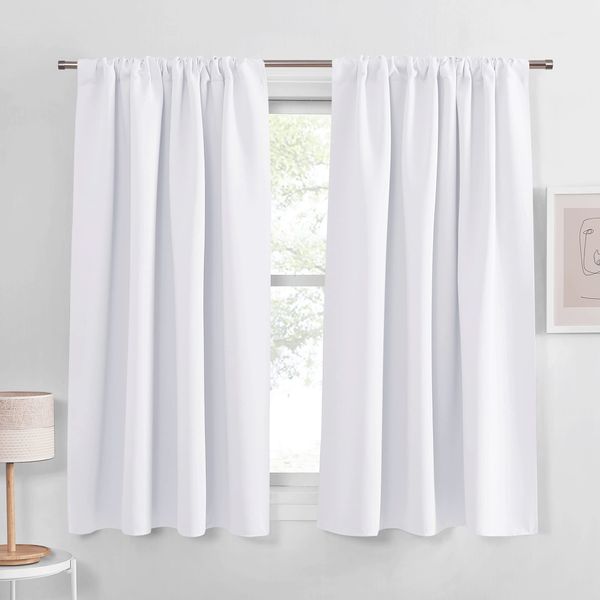 PONY DANCE Curtains 45 inch Length - Window Drapes Double Panels Home Decor Rod Pocket Curtain for Kitchen & Bedroom Privacy Protect Semi-Blackout, 42 by 45 inch, Pure White, 2 Pieces