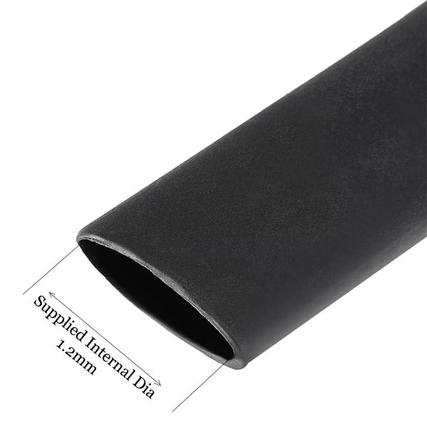 KafTon Black 2:1 Heat Shrink Tubing, Electrical Insulation Heat Shrink Wrap Cable Sleeve, 1 Cut Length of 3meter (1.2mm)