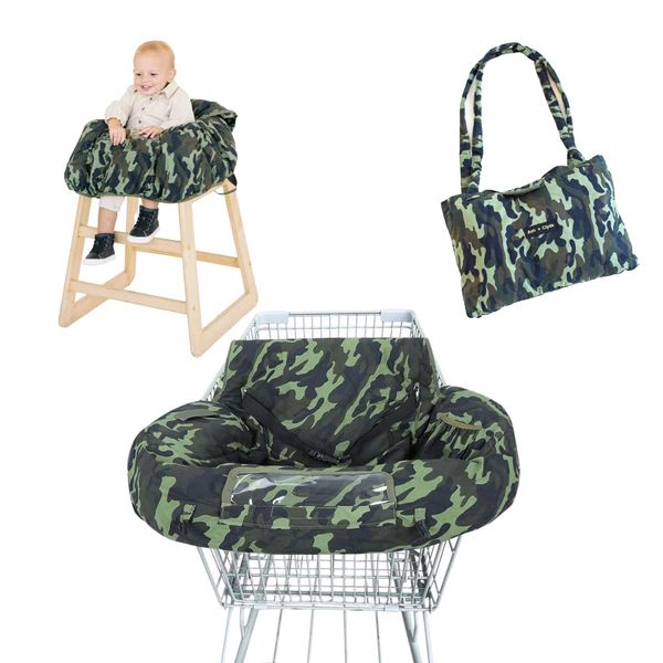 Shopping Cart Cover for Babies- Baby High Chair Cover Restaurant- Grocery Cart Cover- 7 in 1 Fold & Carry Compact Baby Shopping Cart Cover w/Phone Pocket (Camouflage)