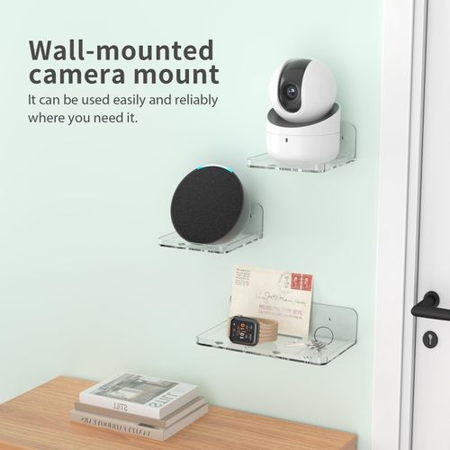 Acrylic Baby Monitor Shelf 3.9 * 3.9 * 1.8” Shelves for Bathroom Wall Mount Shelf for Echo Dot Echo Pop Organizer for Bathroom, Bedroom, Living Room, Kitchen, Room Decor (Small)