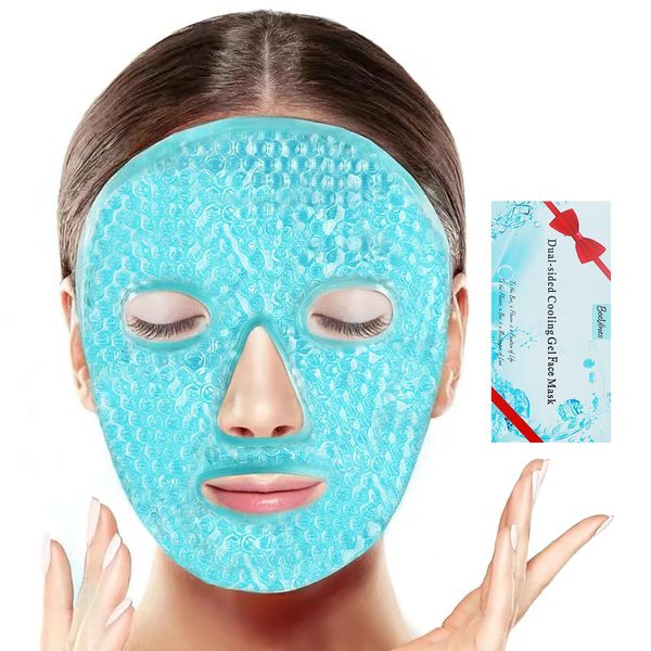 BeeVines Ice Face Mask, Cooling Gel Pack for Puffy Eyes, Cold & Hot Reusable Compress, Frozen Eye Packs Masks for Women for Dark Circles, Puffiness, Allergies & Headaches (Blue)