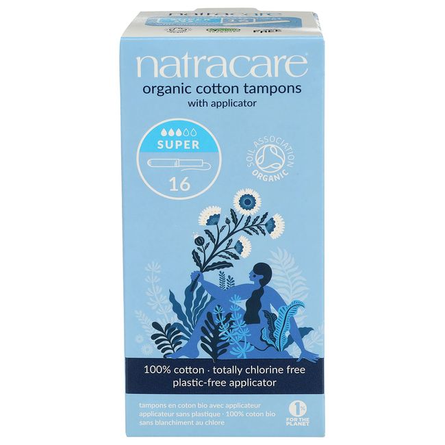 Natracare Organic Cotton Super Tampons with Cardboard Applicator, Plastic Free, Chlorine Free, Biodegradable & Compostable (1 Pack, 16 Tampons Total)