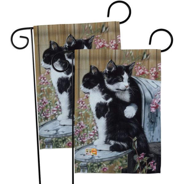 Breeze Decor Tuxedo Cat Garden Flag 2pcs Pack Kitten Meow Spoiled Paw Fur Pet Nature Farm Animal Creature House Decoration Banner Small Yard Gift Double-Sided, Made in USA