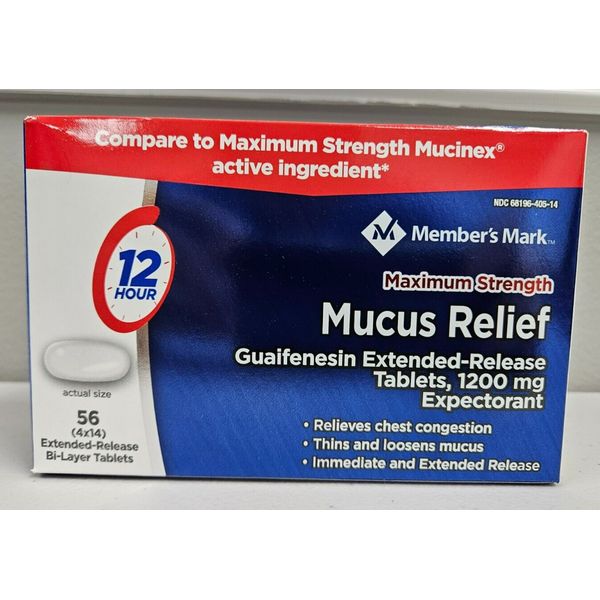 Member's Mark Mucus Relief Maximum Strength Guaifenesin Control Cough Exp 06/26