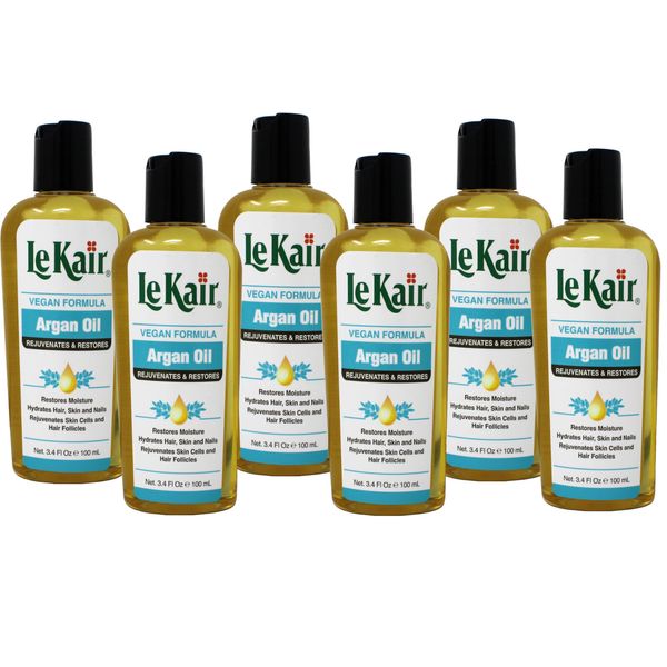 6 Pack of LeKair Argan Oil Hair & Body Oil - Vegan Formula 3.4 Ounce