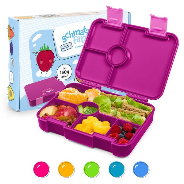 schmatzfatz Brotdose Kinder mit Fächern, BPA Frei Lunchbox Kinder, Bento Box Kinder, Brotbox für Mädchen & Jungen, Snackbox, Perfekt für Schule, Kindergarten & Ausflüge (Lila)