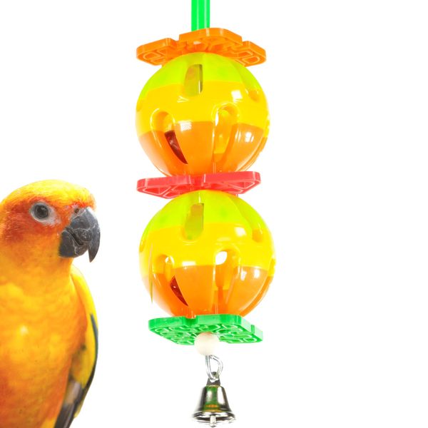 Bonka Bird Toys 1570 Twin Ball Bird Toy Parrot cage Toys Cages Cockatiels Conures African Greys