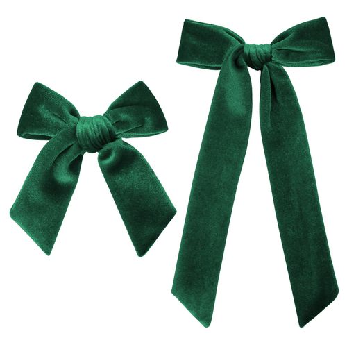 Large Velvet Hair Bows 2 Sizes 5"&3.5" Soft Velvet Hair Bow for Toddler Girls Long Ponytail Knot Bows Alligator Clip Hair Accessories for Little Girls Kids -Dark Green