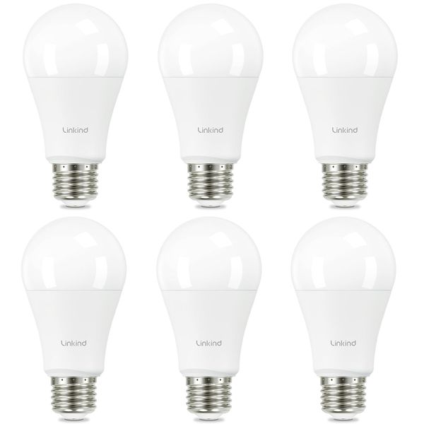 Linkind A19 LED Light Bulb, 100W Equivalent Light Bulbs, 14W 5000K Daylight, 1600 Lumens Non-Dimmable LED Bulb, E26 Standard Base, Energy Efficient UL Listed, 6-Pack