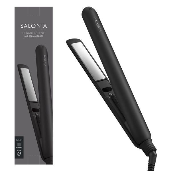 SALONIA SAL23105BK Smooth Shine Hair Straightening Iron, 0.9 inches (24 mm), Black, Heat Resistant Pouch Included