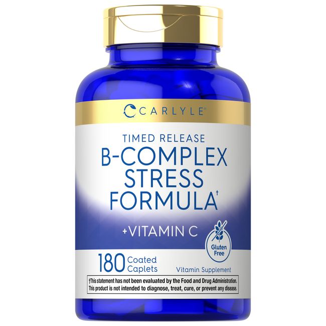 B Complex Vitamin Stress Supplement | 180 Caplets | With Vitamin C | by Carlyle