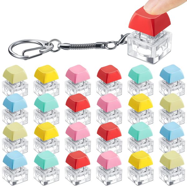 Nosiny 24 Pcs Keyboard Fidget Toys Keyboard Fidget Keychains for Adults Teens Finger Keyboard Keychains Stress Relief Keycap Fidget for Boys Girls Students Decompression Gifts (Fresh Color)