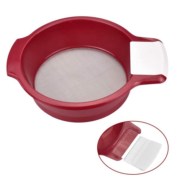 DECARETA Mehlsieb Edelstahl Fein Sieb Mehl Rot 21cm Durchmesser Küchensiebe mit Griffe Haushaltssieb Feinmaschig Edelstahlsieb mit Schaber für Mehl Tee Zucker Pulver Küche