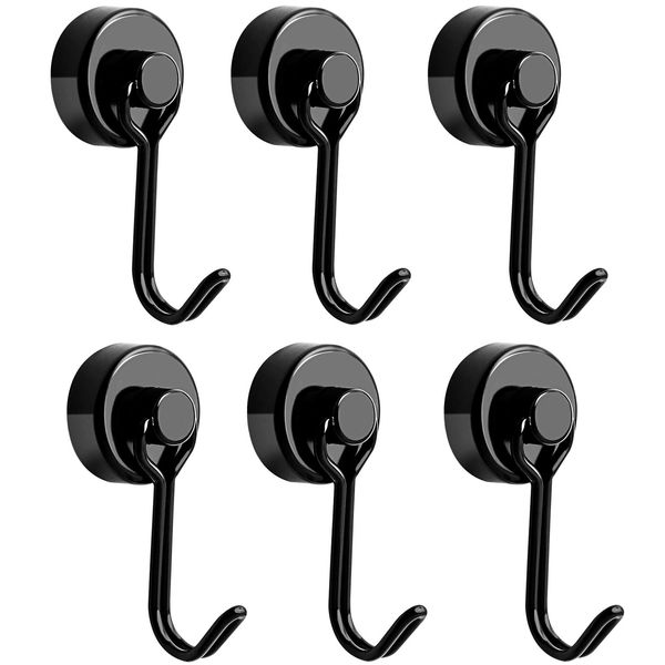 Set of 6: Magnetic Hooks, Magnetic Hooks, Super Strong, Magnetic, Stainless Steel, Rustproof, Vertical Load Capacity: 33.1 lbs (15 kg), For Kitchens, Offices, Refrigerators, Entrance Keys, Bathrooms,