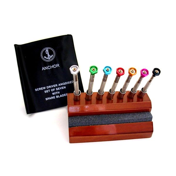 Oak Screwdriver stand 8pc set Watchmaker Hobby Jeweler tool Sharpening Stone usa