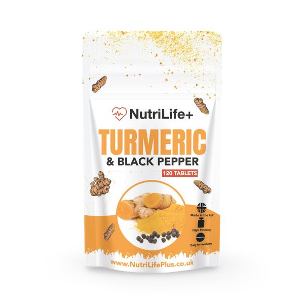 NutriLife+ Turmeric and Black Pepper Tablets 1500mg, High Strength 95% Curcumin Extract, Vegan, Easy to Swallow, Made in The UK, 120 Tablets