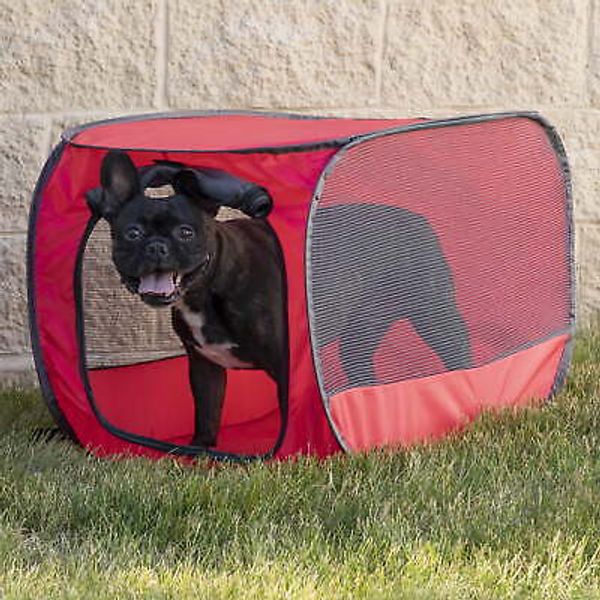 Kennel, One-Piece Soft-Sided 32" Pop-Up Mesh Pet Kennel, Red, Medium