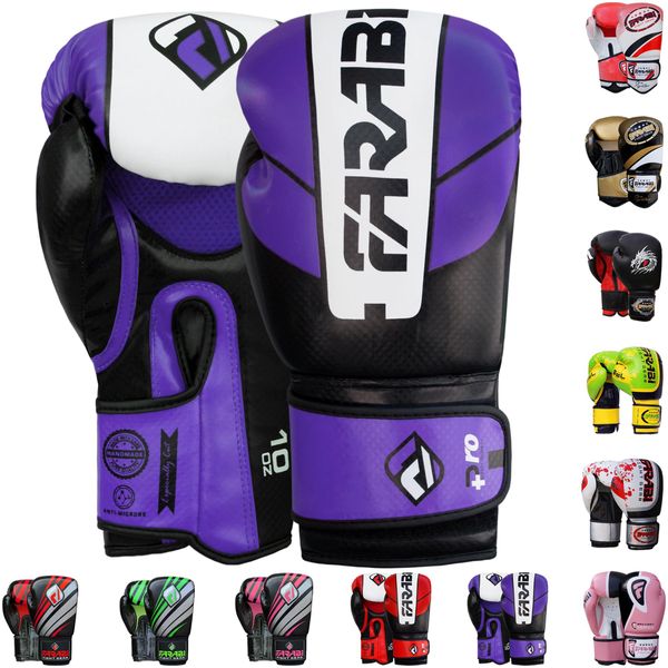 Farabi Pro Fighter Boxing Gloves Sparring Gym Bag Punching Focus Pad Mitts (Purple/Black, 16Oz)