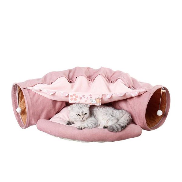 Feline Funhouse Interactive Cat Tunnel - Portable Play Toy For Cats, Rabbits, And Ferrets - Pink