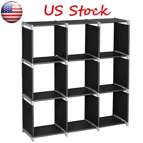 3 Tier Storage Cube Closet Organizer Shelf 9 Cube Cabinet Bookcase Storage Black