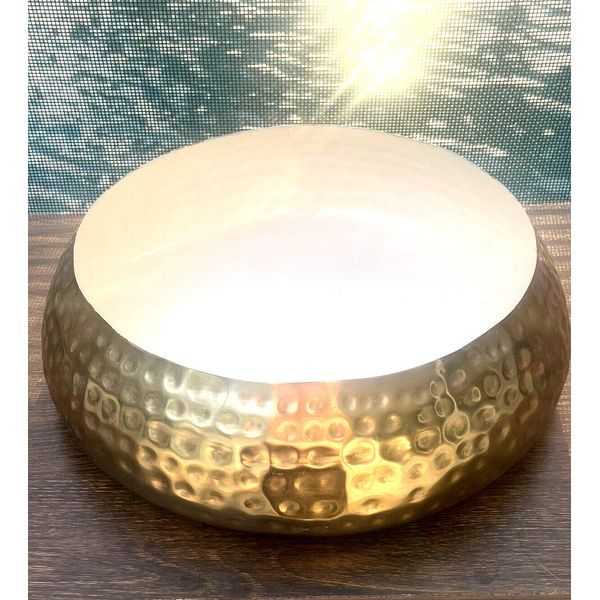 Brass Bowl Hammered Decorative Bowl with Enamel-Like Lining