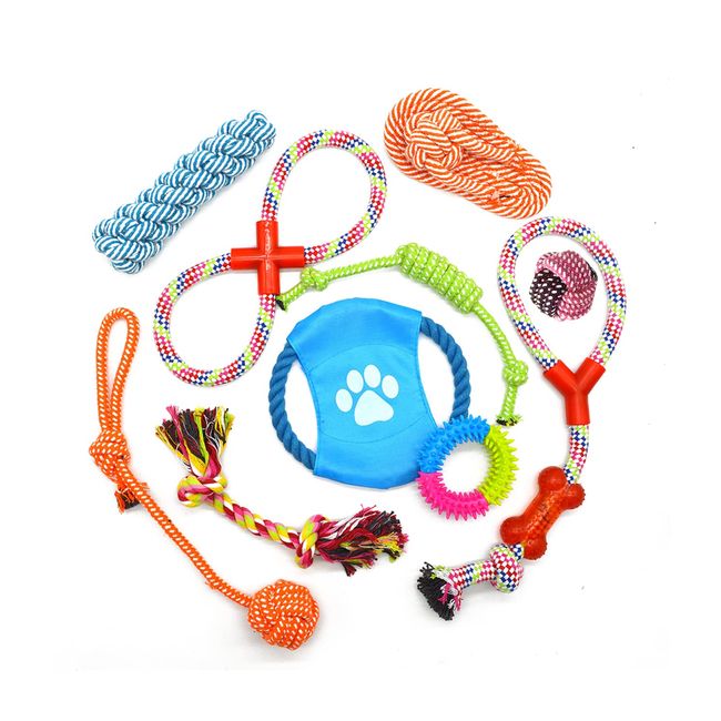 PetGround 10 Pack Dog Toys Heavy Duty Small Dog Medium Dog Toy Large Dog Toy Rope Ball Frisbee Teeth Paste Educational Toy Chew Pet Toy Cat Toy