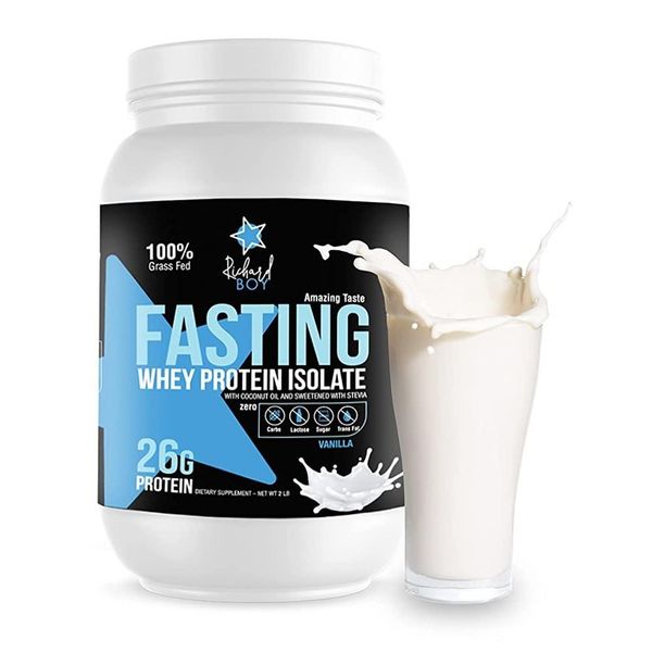 HK Mall RICHARD BOY Fasting Whey Isolate Protein Vanilla - 100 Natural Powder Grass-Fed Gluten Free Keto Shake with Coconut Oil (2 lbs), 25 Servings (1 Pack)