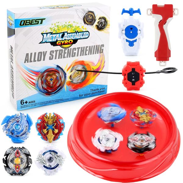 OBEST Bey Kinder Spielzeug Kreisel Arena Battling Top Stadium Blade Battle Set, 4 Kampfkreisel Burst Combat Top mit Werfern und Arena für Kinder, 4 Tops + 1 Launcher + 1 Arena