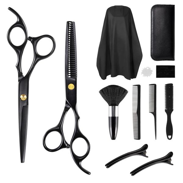 Friseurschere Set, 6,7 Zoll Haarschneideschere, Haarschere Effilierschere Set profi Hair Cutting Scissors für Damen Herren Kinder Haustiere, Friseur Zubehör für Haar und Bart, Friseurumhang, Kamm